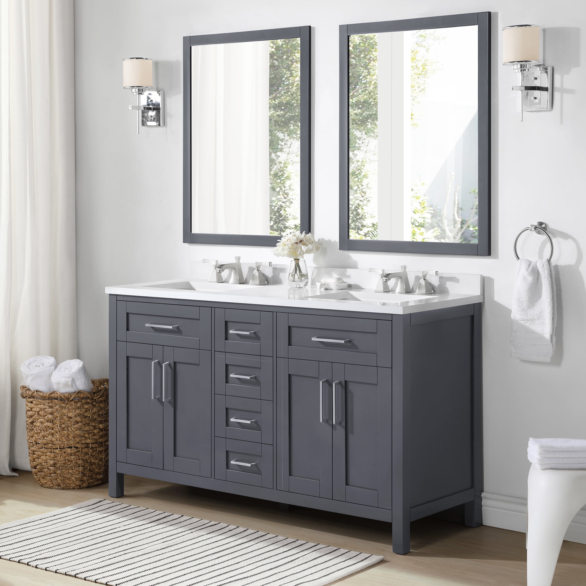 Ove Decors Tahoe II 60 W x 21" D Freestanding Bathroom Vanity with Double Sink, Dark Charcoal