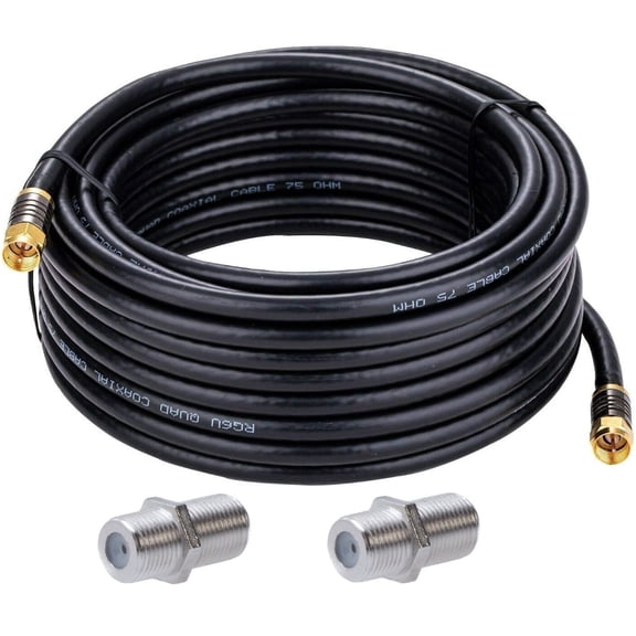 RG6 Quad-Shield Coax Cable 2-pack of 20ft F-Type Male Ext with 2 F81 Barrel Connectors, Indoor/Outdoor, for HDTV/Cable/Sat/Antenna A/V, Black (Cables Direct Online)