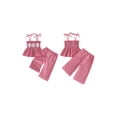 thumbnail image 2 of Loicainy Toddler Kids Girl Baseball Outfit 6 9 12 18 24 Months 2T 3T 4T 5T 6T Embroidered Plaid Tie Shoulder Ruffled Smocked Tops and Wide Leg Pants 2 Piece Clothes Set, 2 of 9