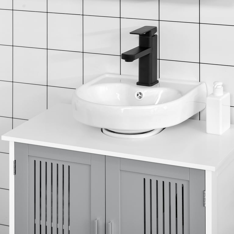 kleankin Modern Farmhouse Bathroom Sink Cabinet, Pedestal Sink
