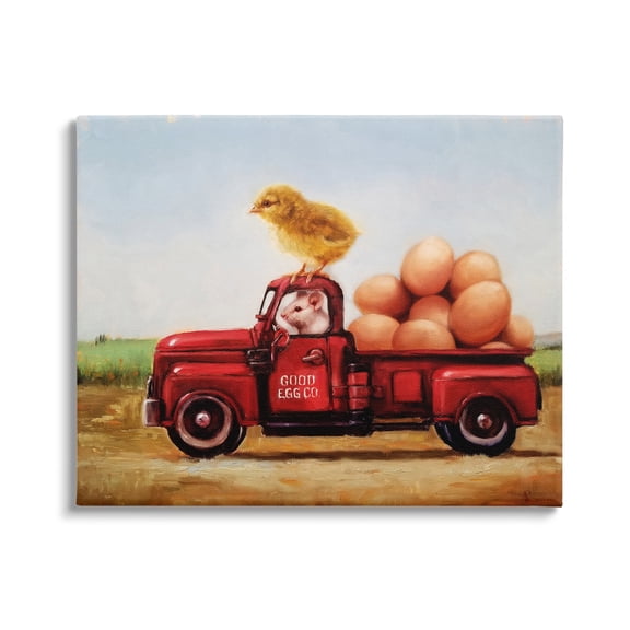 Stupell Industries Chick & Mouse Farm Egg Truck Animals & Insects Painting Gallery Wrapped Canvas Print Wall Art