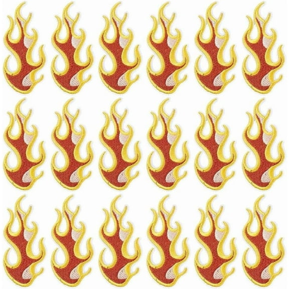 30Pcs Fire Patches Iron on Bulk Orange Red Flame Embroidery Patch Cartoon Mini Blaze Sew on Embroidered Repair Badge Appliques for Sewing Making Clothes Jackets Jeans Shirts Bags Dresses Diy