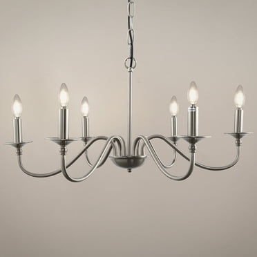 YANSUN 6-Light Candle Chandelier,Brushed Nickel Rustic Industrial Iron Chandeliers for Dining Room Living Room Kitchen Island Entryway, Bedroom