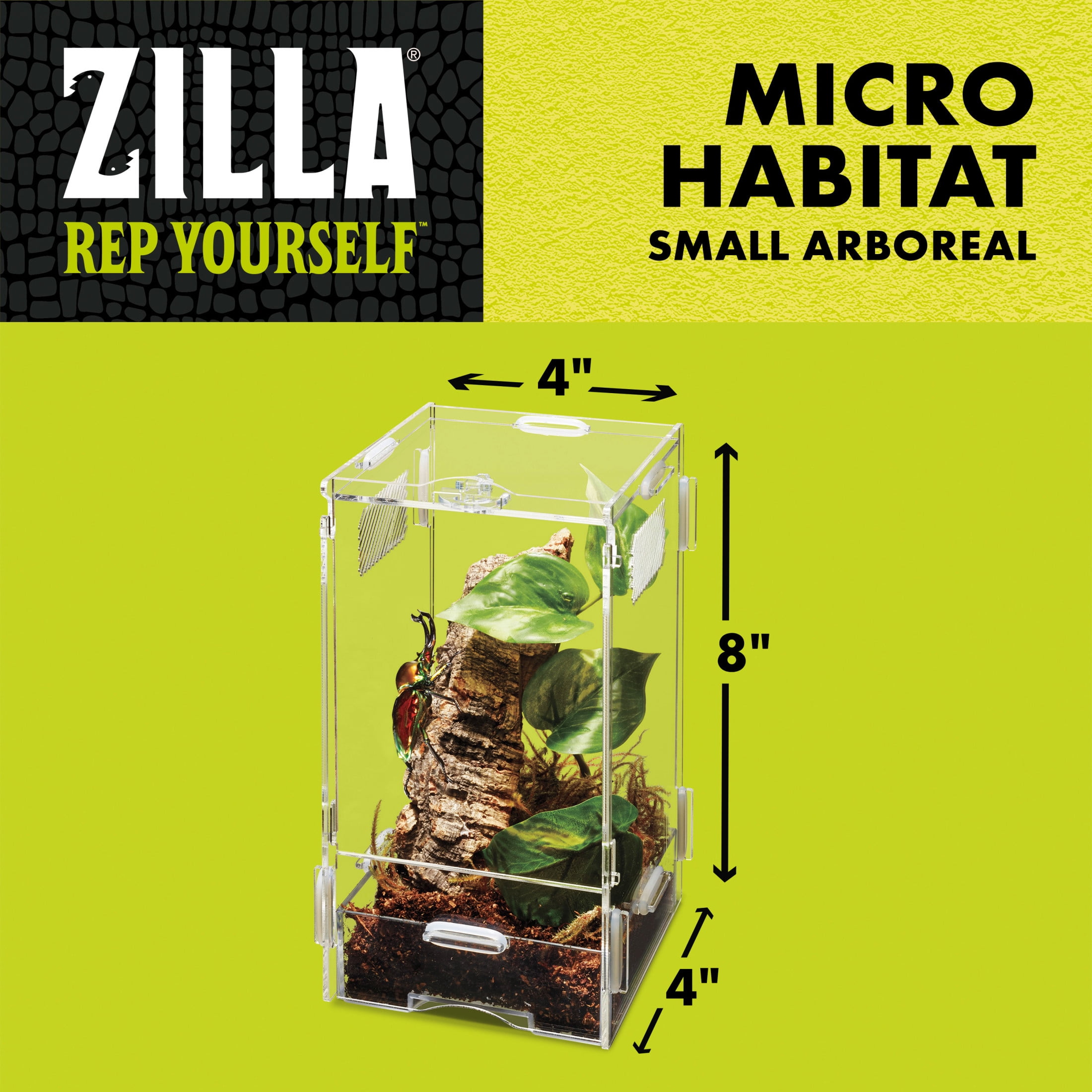 Zilla Micro Habitat Reptile Terrariums with Locking Latch Arboreal, Small Acrylic