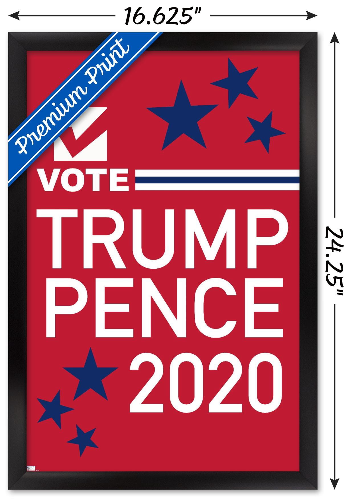 Trends International Vote - Trump/Pence 2020 Wall Poster 16.5" x 24.25" x .75" Black Framed Version