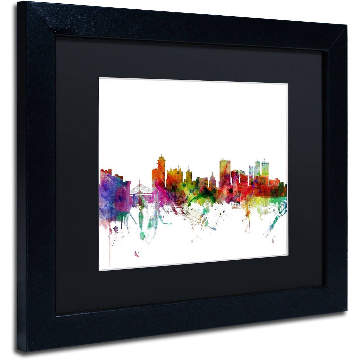 Trademark Fine Art "Winnipeg Canada Skyline" Canvas Art by Michael Tompsett Black Matte, Black Frame