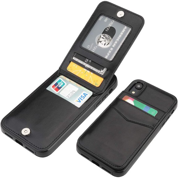 REQO iPhone XR Case Wallet with Credit Card Holder, Premium Leather Magnetic Clasp Kickstand Heavy Duty Protective Cover for iPhone XR 6.1 Inch(Black)