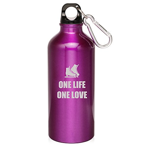 20oz Aluminum Sports Water Bottle Caribiner Clip One Love Life Ice Skating (Purple) by
