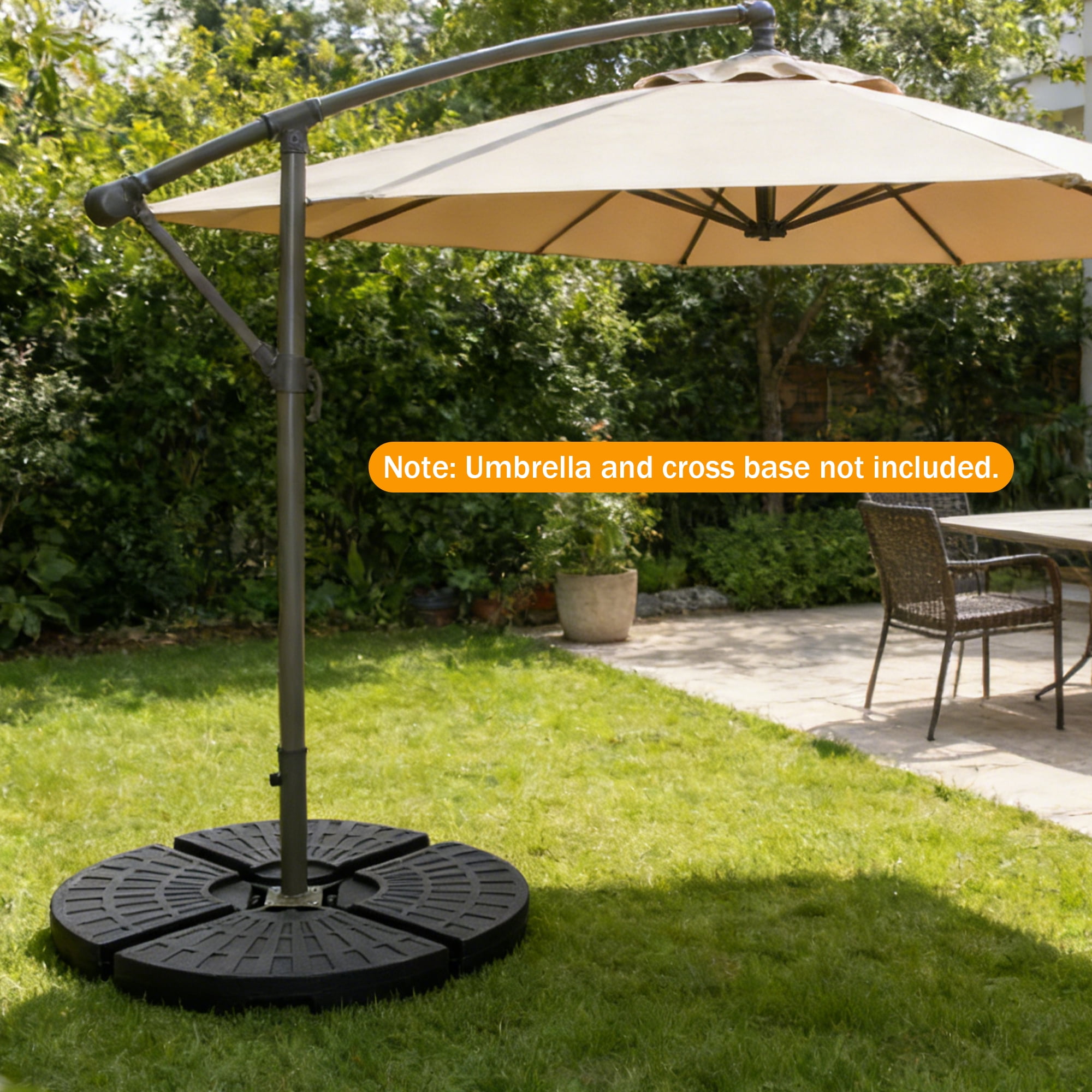 RocVanc 220 lbs Heavy Duty Patio Umbrella Base, 4-Plate Refillable Offset Umbrella Stand for Water or Sand, Weather-Resistant HDPE Cantilever Umbrella Weights, Black Fan-Shaped
