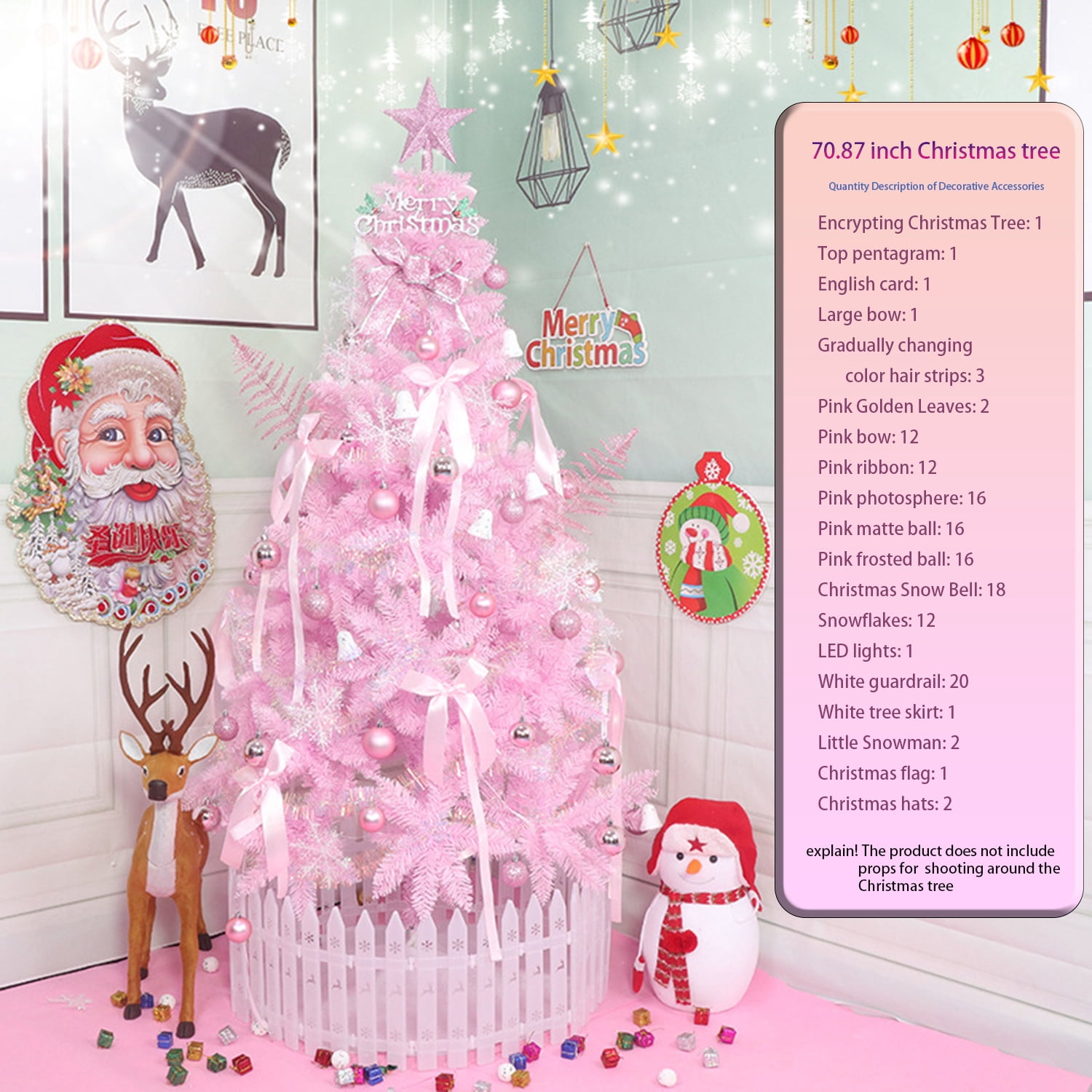 Pink Pencil Christmas Tree 6ft Slim PVC Flame Retardant Metal Base Small Space Holiday Decor