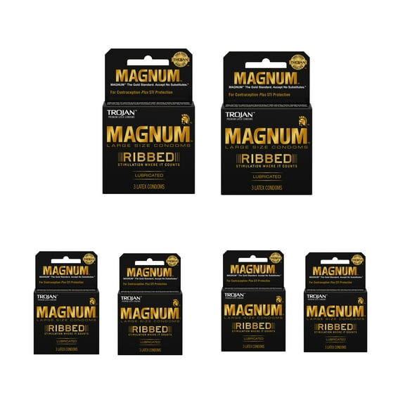Trojan 6/3Pk Magnum Ribbed Lubricated - Pack Of 6
