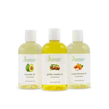 Moisturizing Oils Set: Golden Jojoba Oil, Sweet Almond Oil, Avocado Oil - 8 fl oz