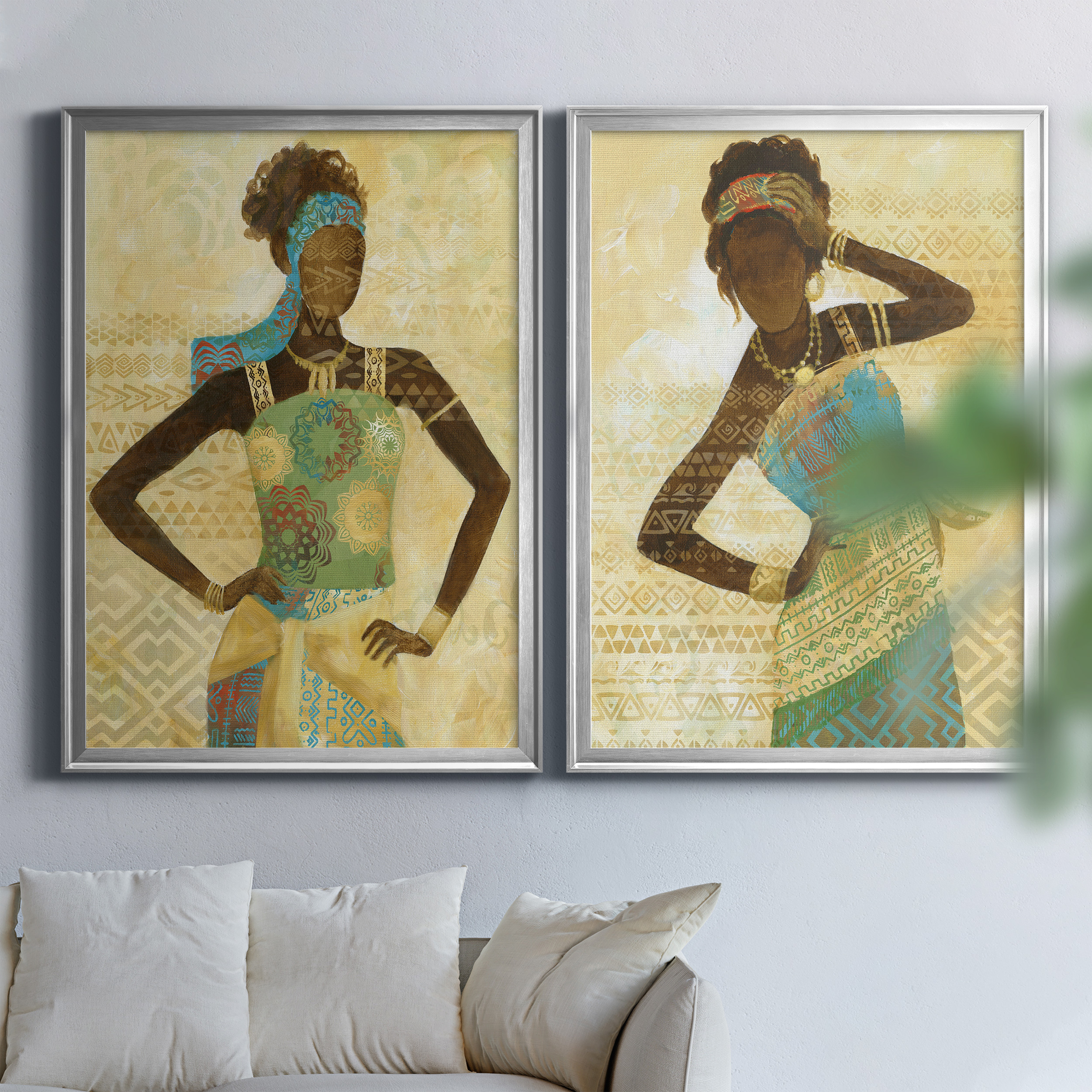 2 Piece Set Tribal Vision I Premium Framed Canvas - Ready to Hang - 26.5 x 36.5 Each - Silver Frame