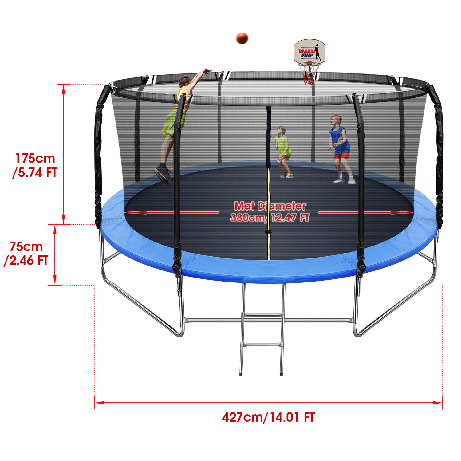 ASTM Approved Tranpoline for 5-6 Kids with LED Tranpoline Light Recreational Tranpoline with Basketball Hoop SKYUP 2022 Upgraded 14FT 1200lbs Tranpoline for Adults Jump Mat Wind Stakes 