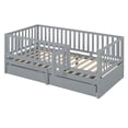 thumbnail image 4 of Twin Size Wood Daybed with Fence Guardrails and 2 Drawers, Split into Independent Floor Bed & Daybed, Gray, 4 of 9
