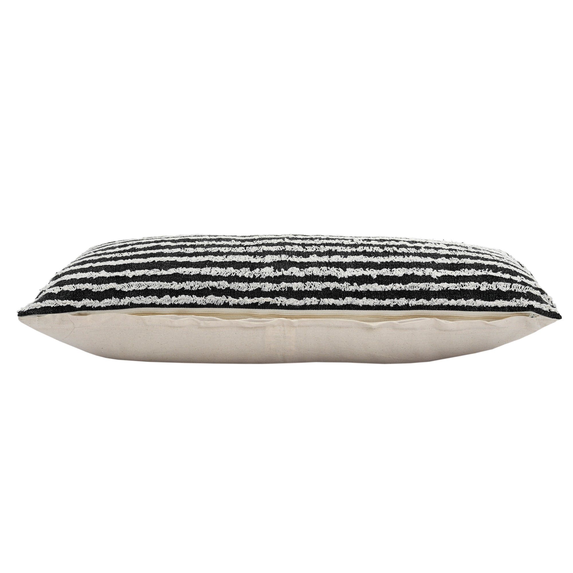 Laddha Home Designs Handmade Striped Rectangular Cotton Throw Pillow Cover - 36" - Black and White