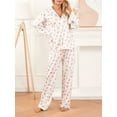 thumbnail image 4 of xiaxaixu Ensemble de Pyjama pour Femmes, Imprimé Fraise, Col Rabattu, Manches Longues, Hauts et Pantalons, Tenues de Détente 2 Pcs, 4 of 8