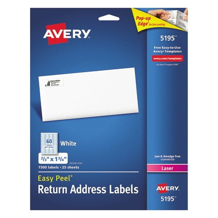 avery easy peel mailing address labels laser 2 3 x 1 3 4 white