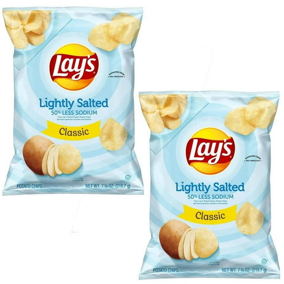 Pack of 2 Lay's Lightly Salted Classic Potato Chips, 7.75 oz (Package May Vary)