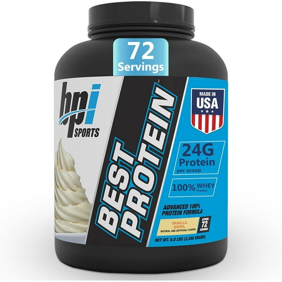 BPI Sports Best Protein Powder, 100% Whey Blend for Muscle Growth & Recovery, Vanilla Swirl, 5 lbs (72 Servings)