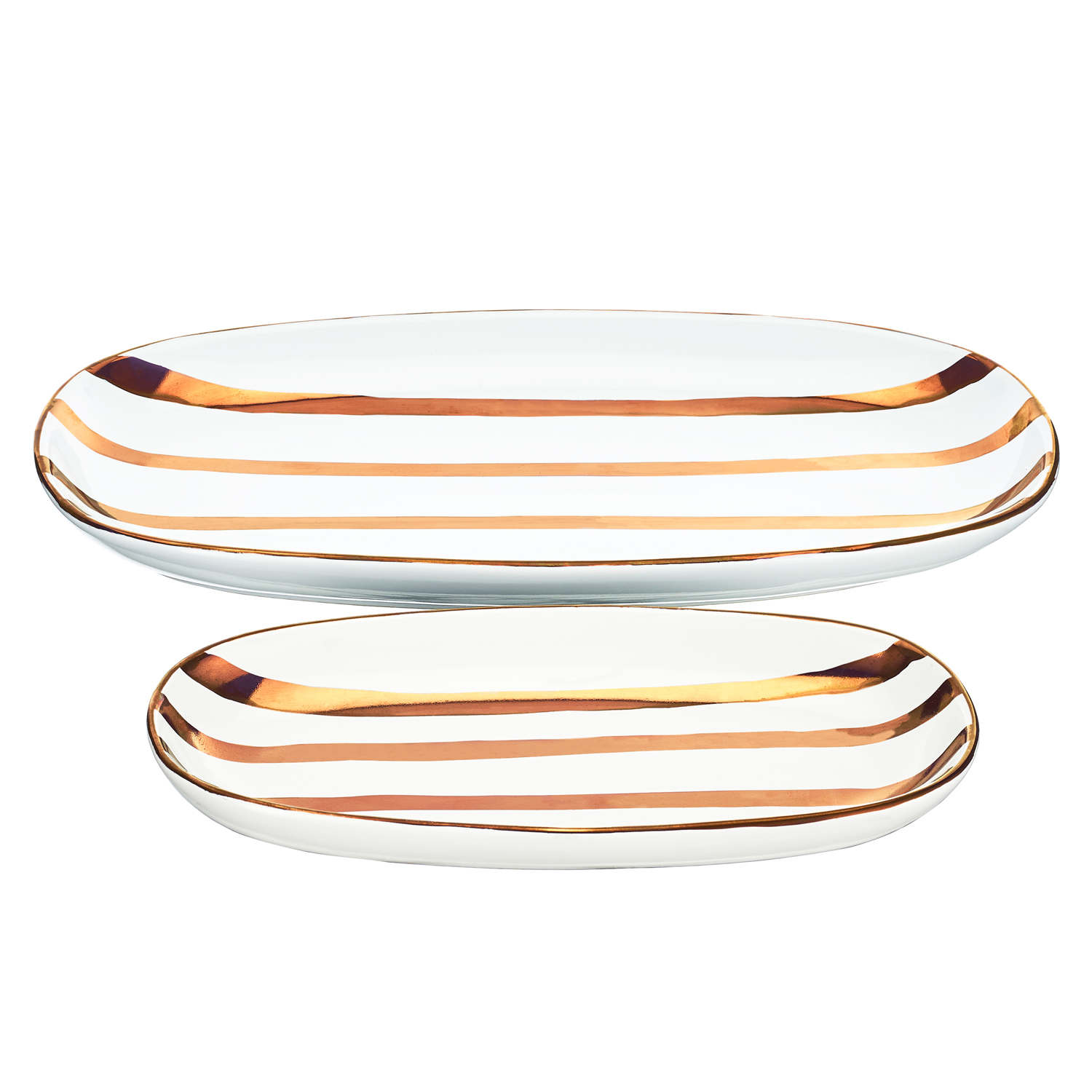 Rose Gold Striped 2-Piece Oval Stoneware Serving Platter - image 4 of 5