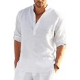 thumbnail image 3 of Chemises à Manches Longues en Lin pour Hommes Blouse Décontractée Solide Top Coton Été, 3 of 3