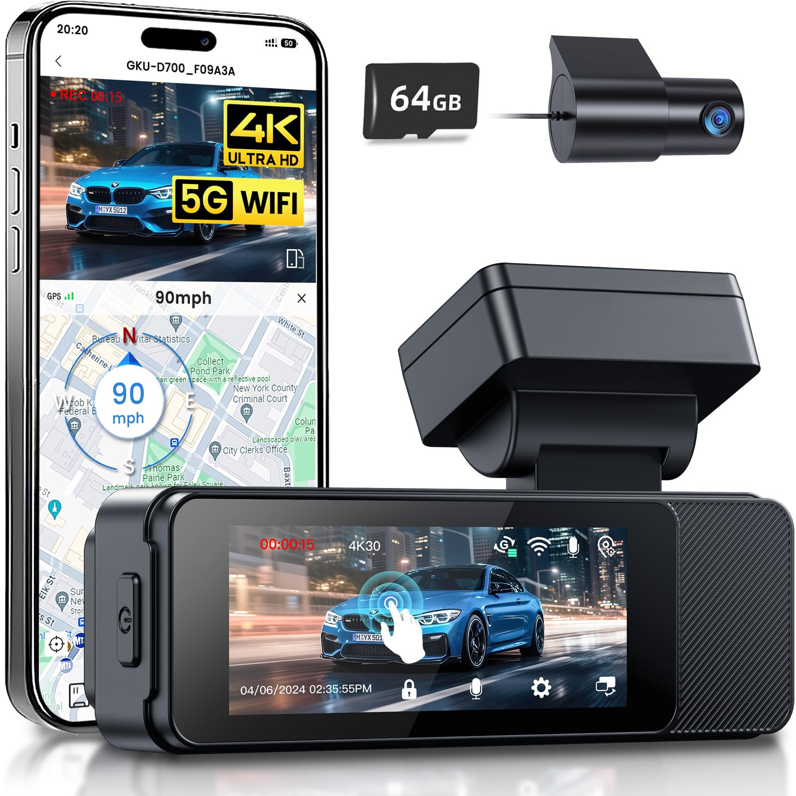 70mai Dashcam A500S 2.7K Avant Arrière - Caméra Voiture GPS WiFi 1944P ADAS Parking