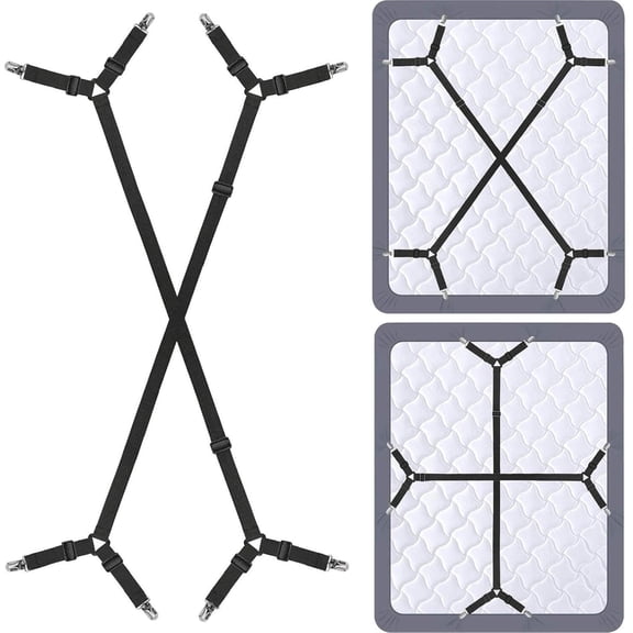 Bed Sheet Holder Straps - Sheet Straps Adjustable Bed Sheet Clips Fasteners Keep Sheets Stays in Place,2Pcs/Set Black
