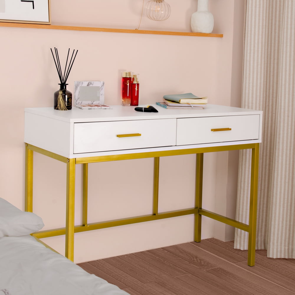 Lowestbes Dimmable Lights Makeup Table, Vanity Table with Single Mirror and Two Drawer Lowestbes Dimmable Lights Makeup Table, Vanity Table with Single Mirror and Two Drawer