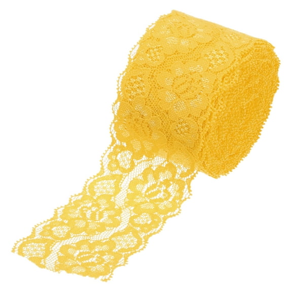 Uxcell 2.4 Inch Wide 10 Yard Lace Ribbon Floral Pattern Yellow Nylon Lace Trim for Sewing Making, DIY Crafts