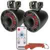 Kicker KMTC114 11" Horn-Loaded Wake Tower Marine Speakers Light Show Bundle with Remote (2 Speakers, Charcoal Black) - Powerful and Clear, 600 Max Watts Ea, Pattern and Color Controllable LED Lights