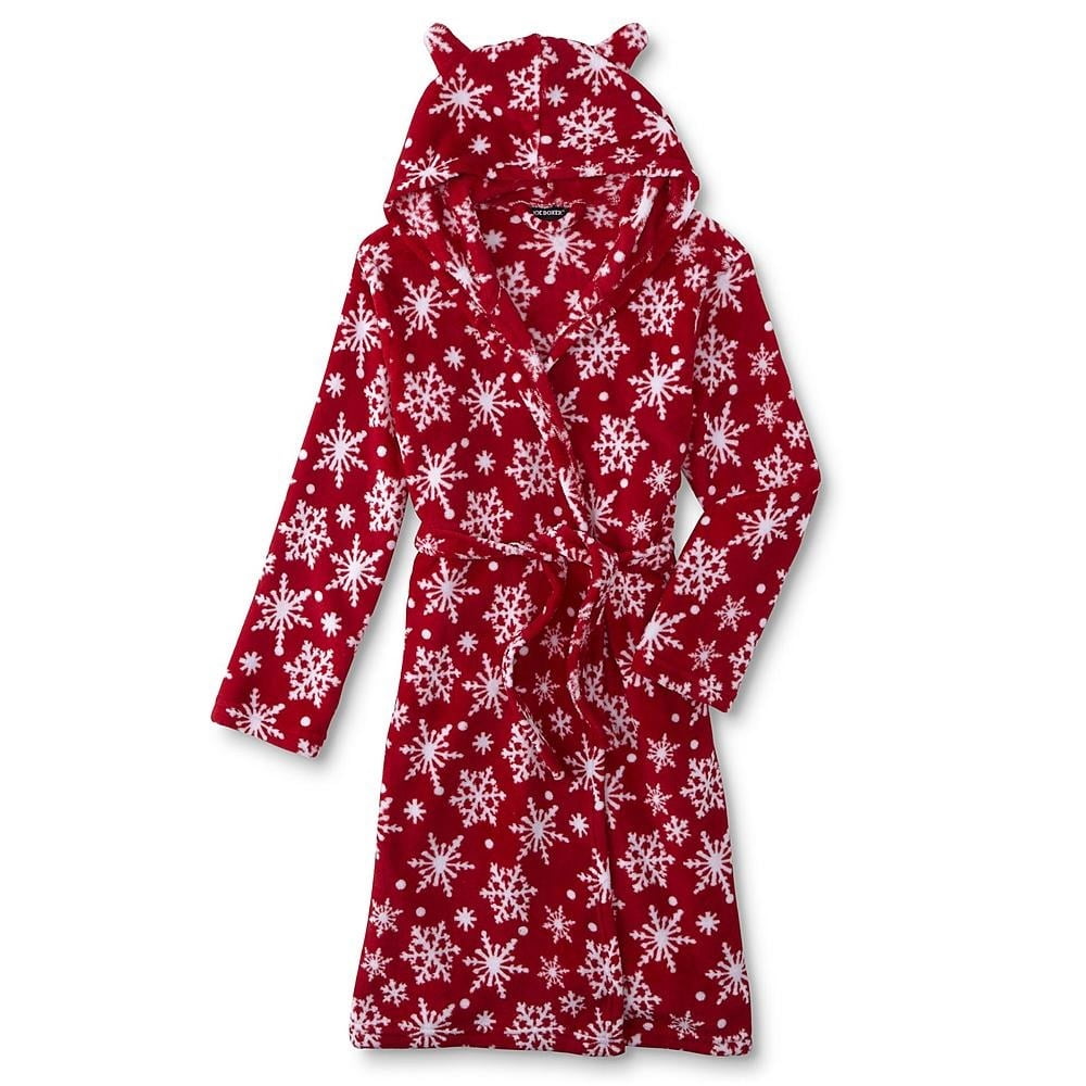 Joe Boxer Girls' Plush Fleece Snowflake Hooded Robe Pajamas (XS (4/5