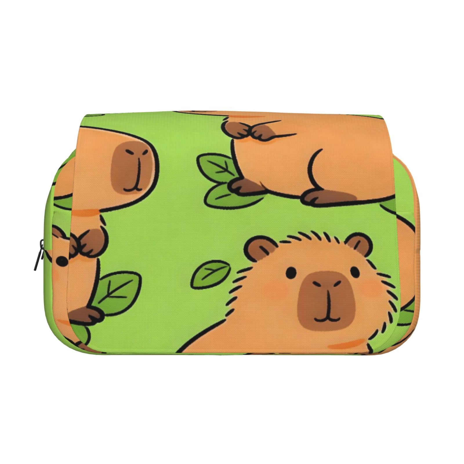Large-Capacity Flip-Top Double-Layer Pencil Case, Multi-Functional Pocket Pen Case, Durable Stationery Organizer Capybara Leaves