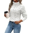 thumbnail image 2 of Women Turtle-Neck Sweaters Cable Knit Long Sleeve Pullover Jumper Tops Fall Winter Casual Solid Sweater White XL, 2 of 6