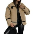 thumbnail image 4 of Women Faux Fur Leather Patchwork Moto Jacket Sherpa Lined Winter Coat with Zip Up, 4 of 7