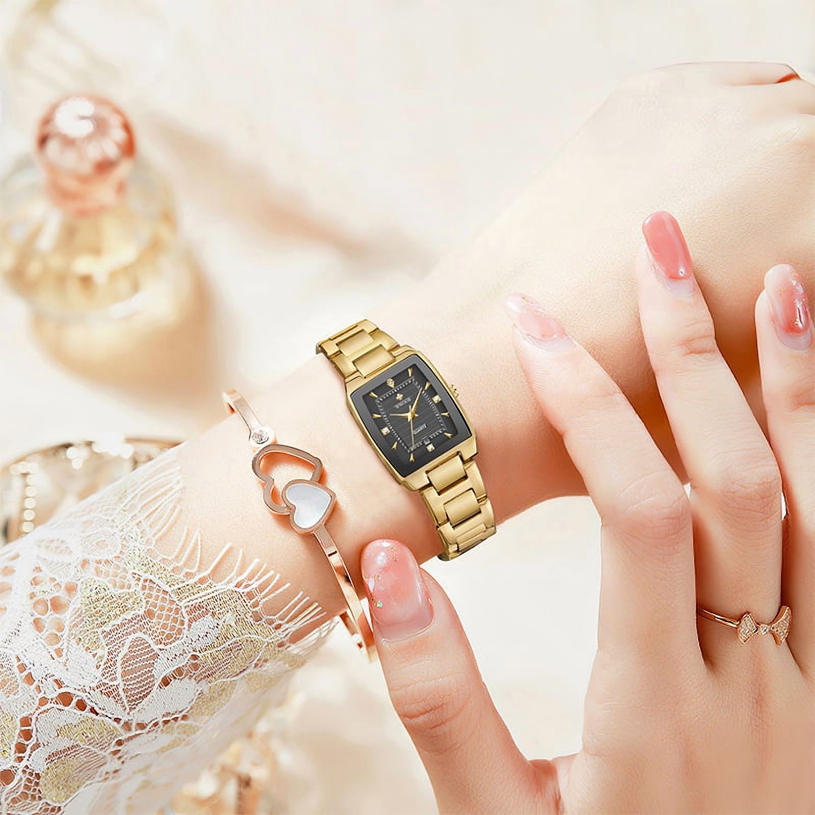Square Watches for Women, Women's Wristwatches, Ladies Waterproof Stainless Steel Analog Small Dainty Gold Watch for Women
