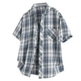 thumbnail image 2 of DDAPJ pyju Mens Plaid Button Down Shirts Short Sleeve Western Shirt Regular Fit Casual Gingham Shirts with Pocket Blue XXXXL, 2 of 8