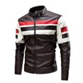 thumbnail image 1 of Chaqueta de cuero con cuello de color Chaqueta de moto Chaqueta de cuero fina informal de primavera y otoño para hombre, 1 of 6
