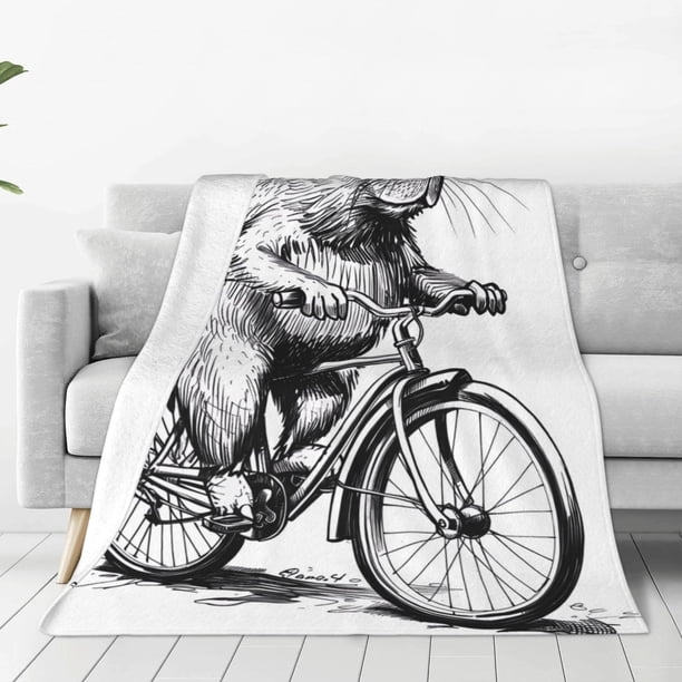 Balery Capybara Riding Bicycle Manta de Felpa Suave y Acogedora – Cobija de Franela Aterciopelada para Cama, Lavable y Cálida para Sofá, Mascotas, Transpirable-60"x50"