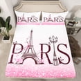 thumbnail image 2 of Homewish Romantic Eiffel Tower Twin Sheet Sets, Pink Sequin Print Twin Fitted Sheet, Anniversary Blossoms Floral Flat Sheet, Ultra Soft Bedroom Decor, 3pcs, 2 of 7
