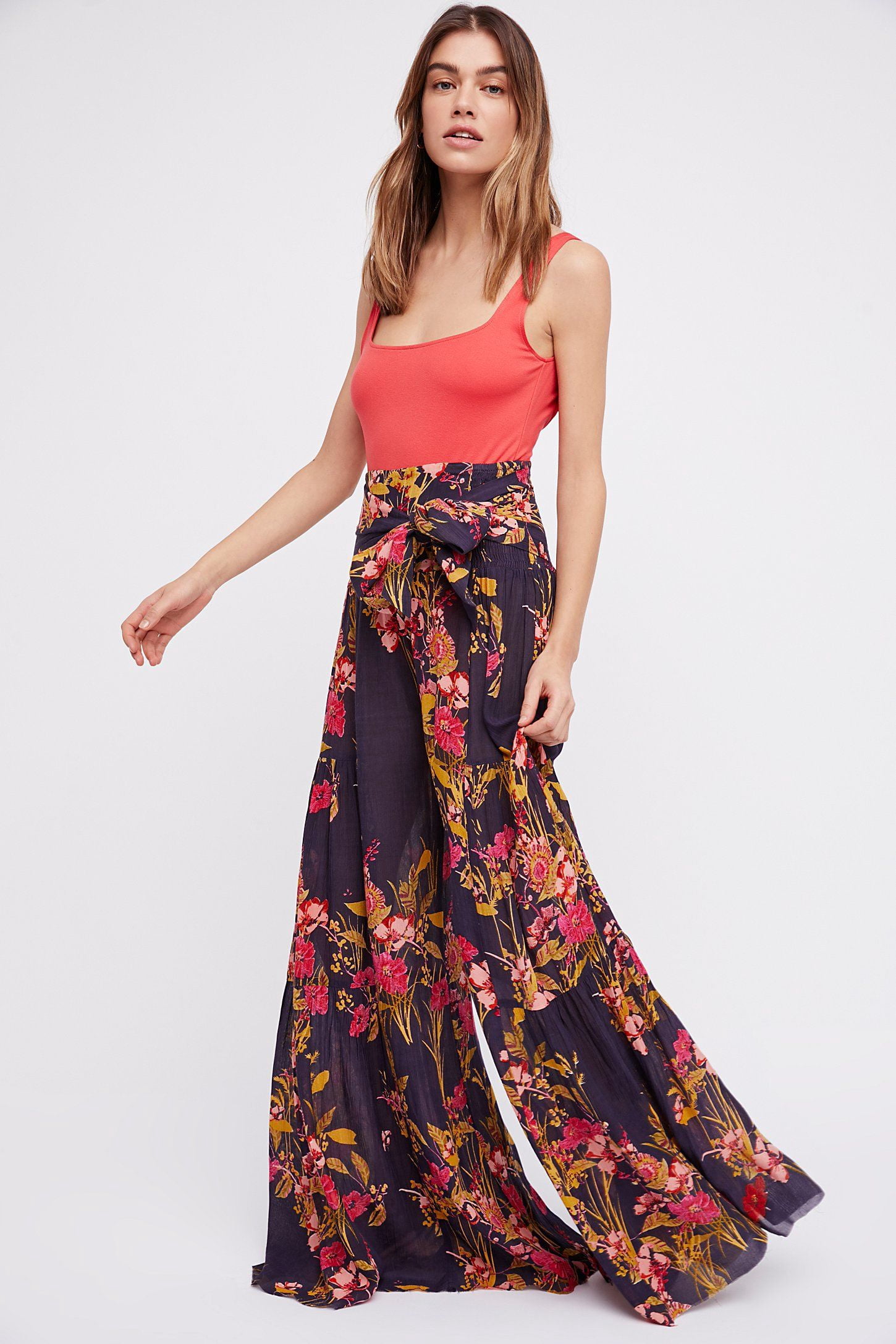 Womens Boho Floral Printed Wide Leg 