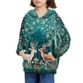 thumbnail image 3 of Xoenoiee Pullover Hoodies Hooded Sweatshirt with Front Kangaroo Pocket Long Sleeve Sweater Fall Winter Tops for Kids Workout Travel, Retro Floral Sika Deer Pattern, M, 3 of 7