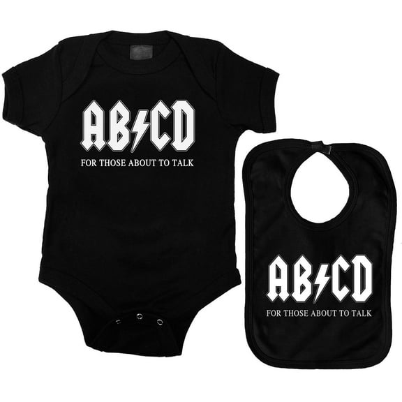 AB/CD Baby Bodysuit Bib Set in Black