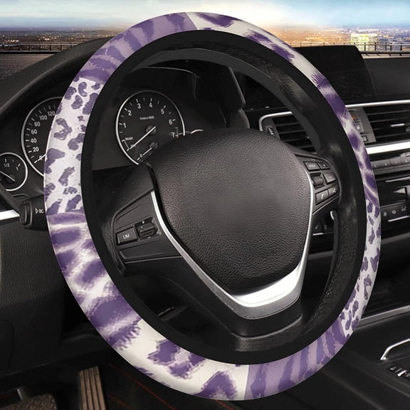 Car Steering Wheel Cover for Women Men, Non-Slip Breathable Steering Wheel, Purple Leopard Steering Wheel Protector, Car Accessories, Universal 14" 02/2-15" Fit Auto, Suvs