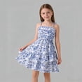 thumbnail image 5 of Edvintorg Girls Cute Dresses Floral Printed Spaghetti Straps Mini Dress Ruffle Smocked Casual Short Sundress Size 7-13, 5 of 8
