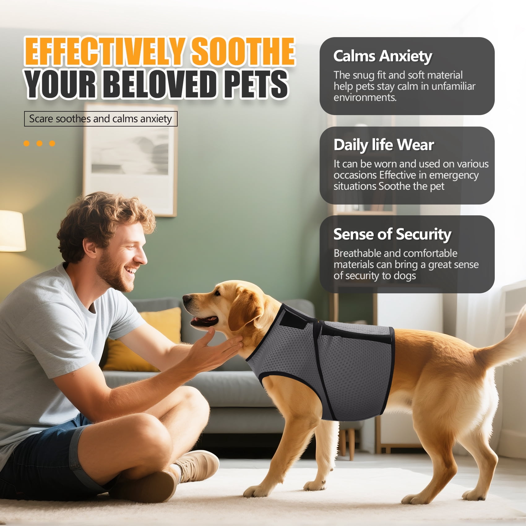 Amztom Dog Anxiety Vest – Calming Jacket for Thunder, Fireworks & Vet Visits,  Adjustable Fit for Small to Large Dogs (Gray, M)