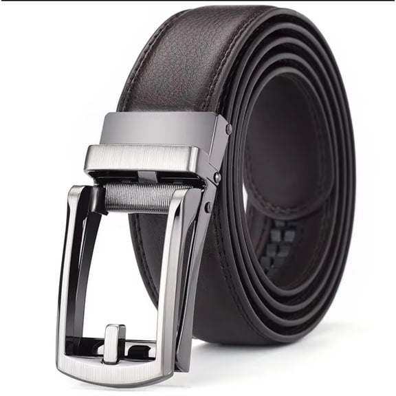 Men’s Automatic Ratchet Belt, Plus Large Size for 33-61 Inches, Leather-Textured Dress Belt, Classic Click Buckle Belt, Brushed Zinc Alloy Buckle, 1.38 Inch Width, Black & Brown Colors Available