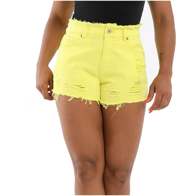 YYDGH Denim Shorts for Women Casual Summer High Waisted Ripped Jean Shorts  Distressed Stretch Vintage Juniors Hot Jean Shorts Yellow L 