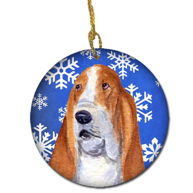 Basset Hound Winter Snowflakes Holiday Christmas Ceramic Ornament