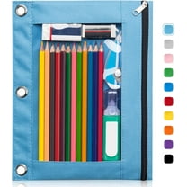 Pencil Pouch for 3 Ring Binder, Bulk 5 Pack 3-Holes Zipper Pencil Pouches in Assorted Colors, Sturdy and Durable Cloth Pencil Case with Clear Window for Office Supplies